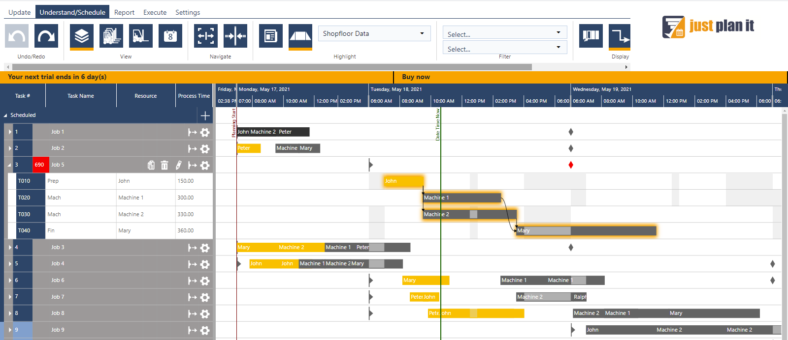 Which data are essential for production scheduling in HMLV job shops